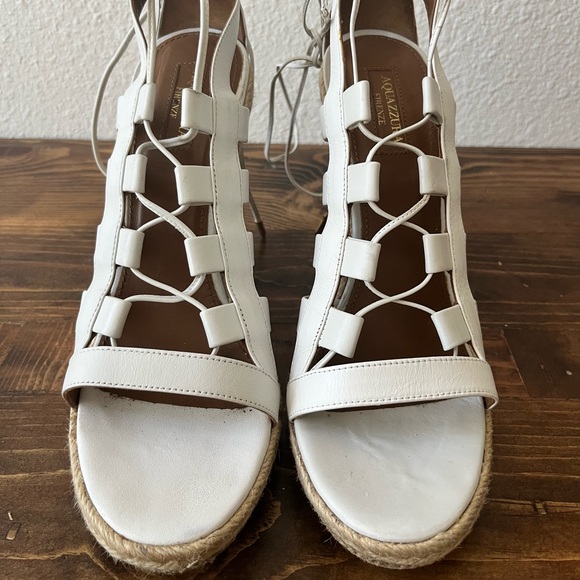 Aquazurra Amazon Leather Lace Up Wedge Sandals 9.5/ 39.5 - Picture 2 of 11